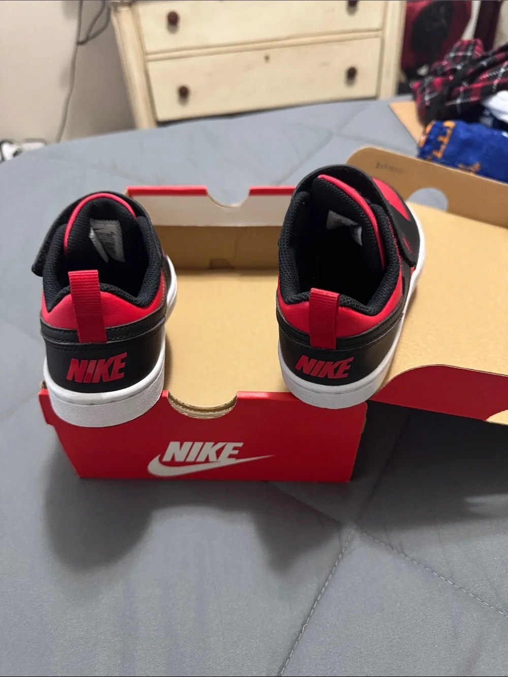 Nike Kids Black and Red Velcro Strap Sneakers